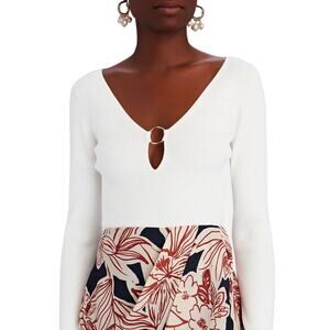 Intermix Long Sleeve Top NEW Henrietta V Neck Ring Ribbed Cream Size Small NEW